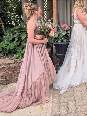 Joyfolie Dusty Rose Lace-Accented Tulle Gown for Girls